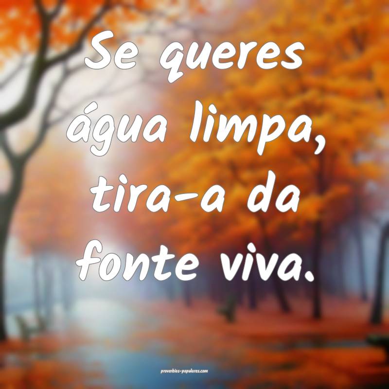 Se queres água limpa, tira-a da fonte viva.
...