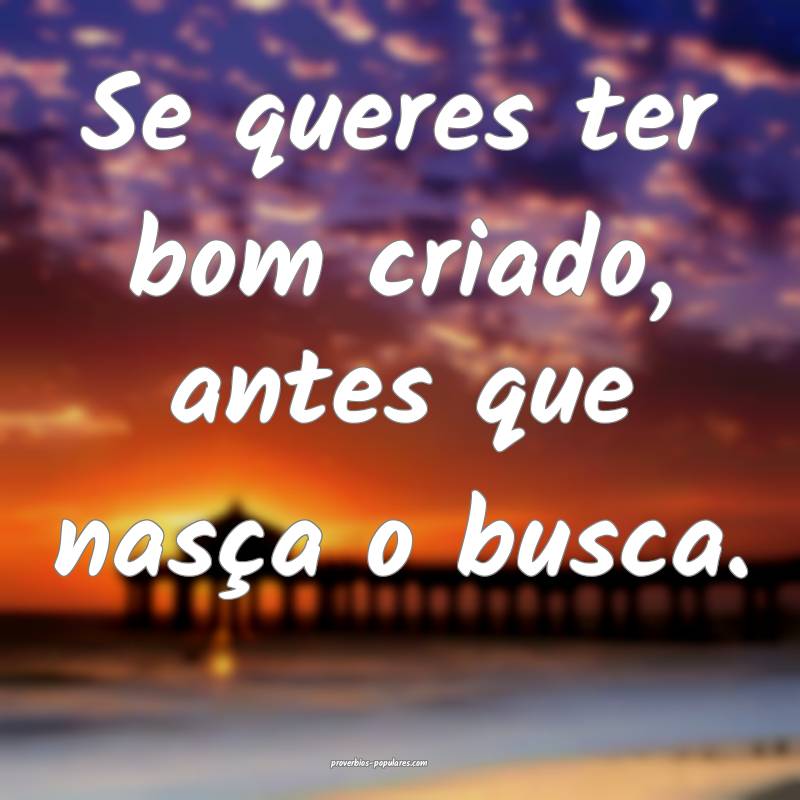 Se queres ter bom criado, antes que nasça o busca ...