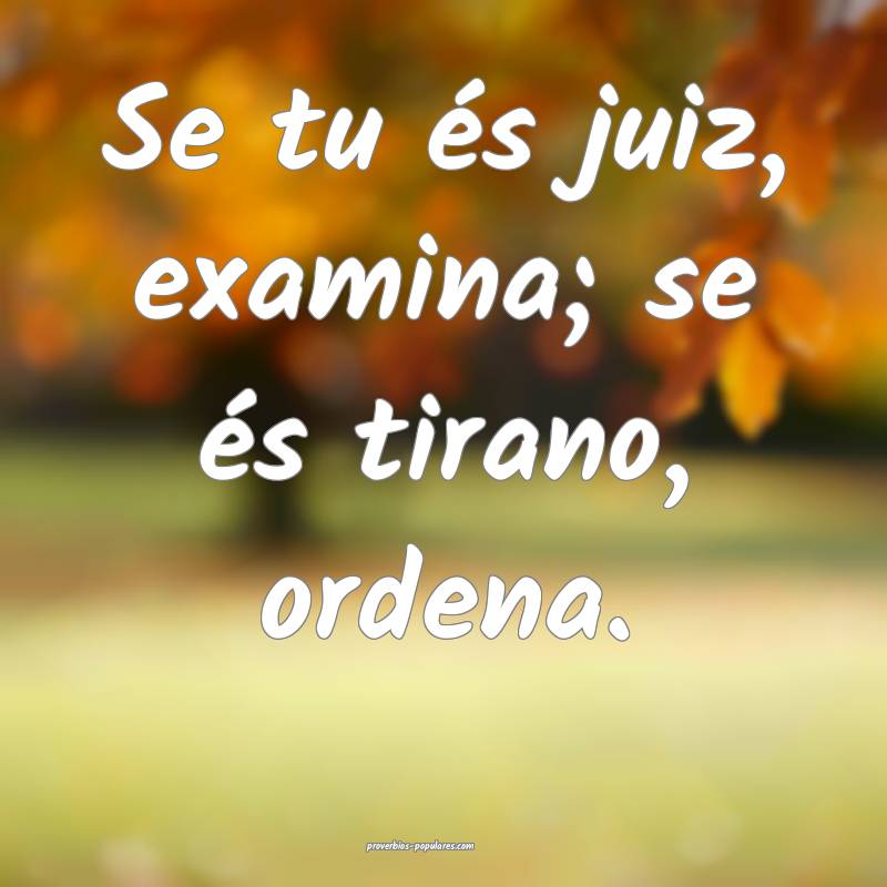 Se tu és juiz, examina; se és tirano, ordena.
...