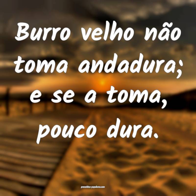 Burro velho não toma andadura; e se a toma, pouco dura.
...