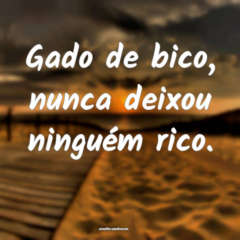Gado de bico, nunca deixou ninguém rico.
...