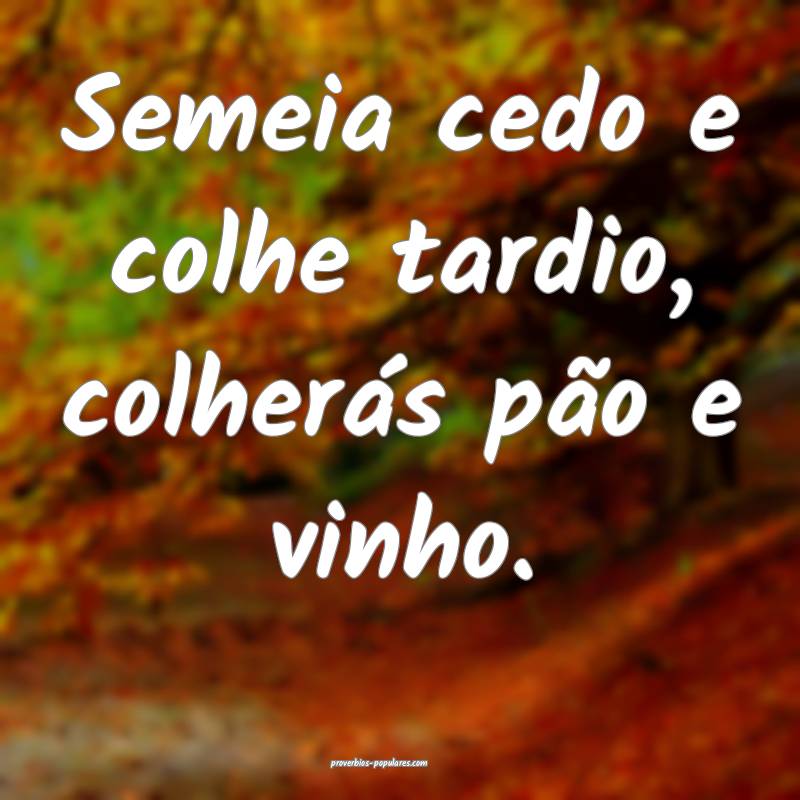 Semeia cedo e colhe tardio, colherás pão e vinho.
...