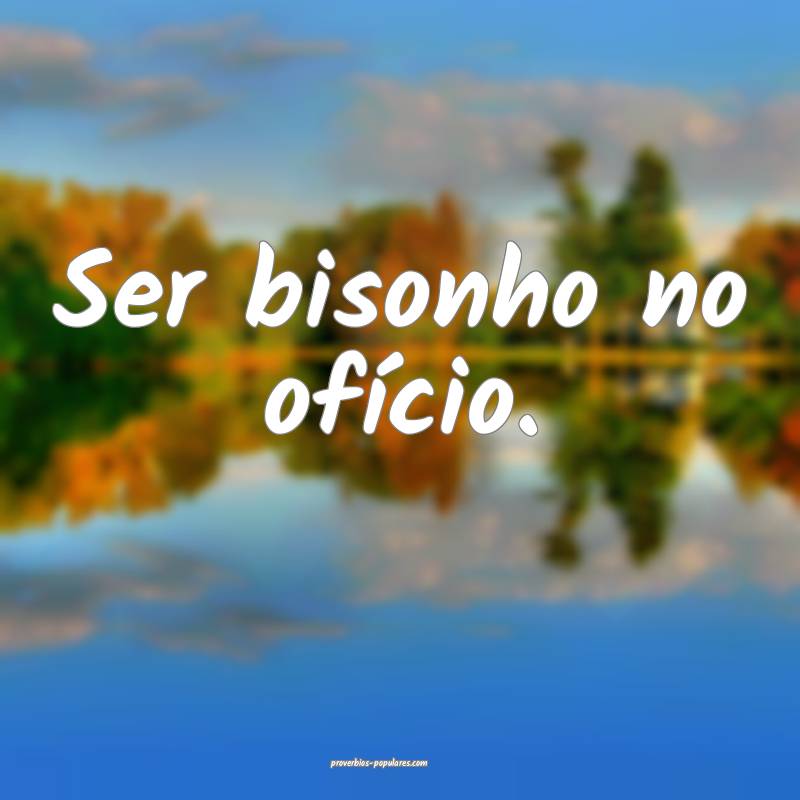 Ser bisonho no ofício.
...