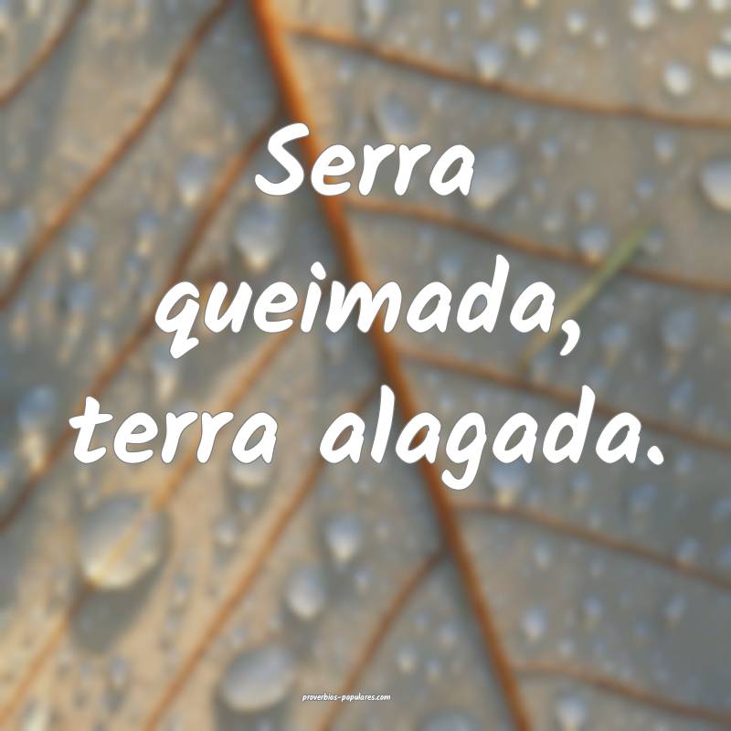 Serra queimada, terra alagada.
...