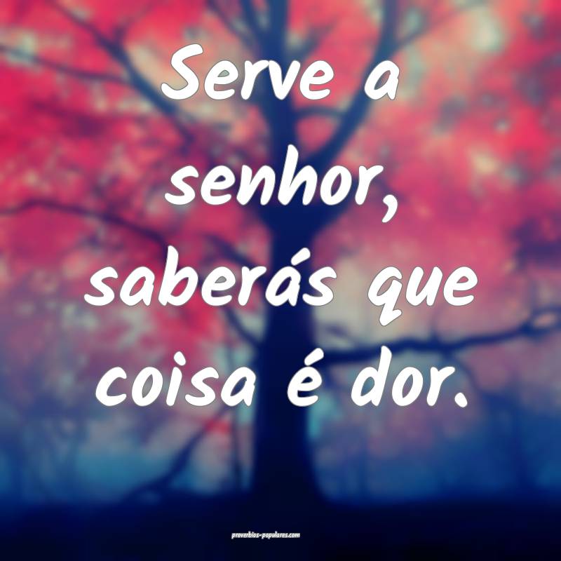 Serve a senhor, saberás que coisa é dor.
...