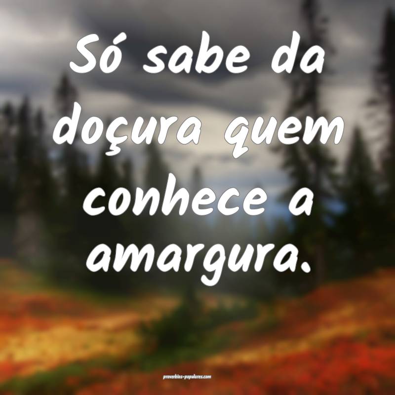 Só sabe da doçura quem conhece a amargura.
...
