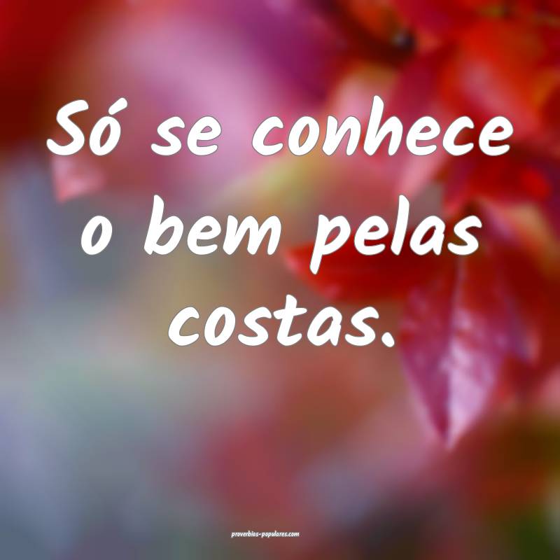 Só se conhece o bem pelas costas.
...