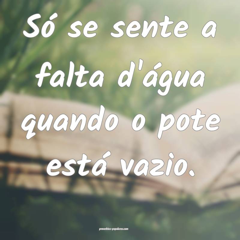 Só se sente a falta d'água quando o pote está vazio.
...