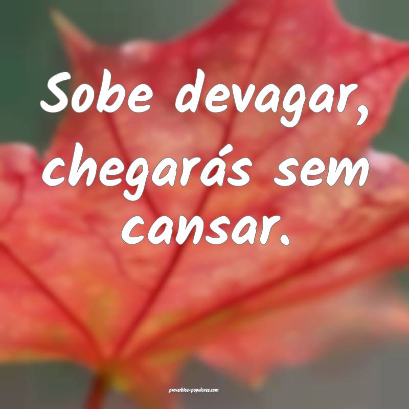 Sobe devagar, chegarás sem cansar.
...