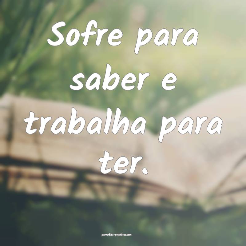 Sofre para saber e trabalha para ter.
 ...