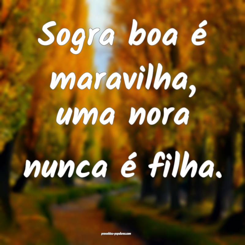 Sogra boa é maravilha, uma nora nunca é filha.
...