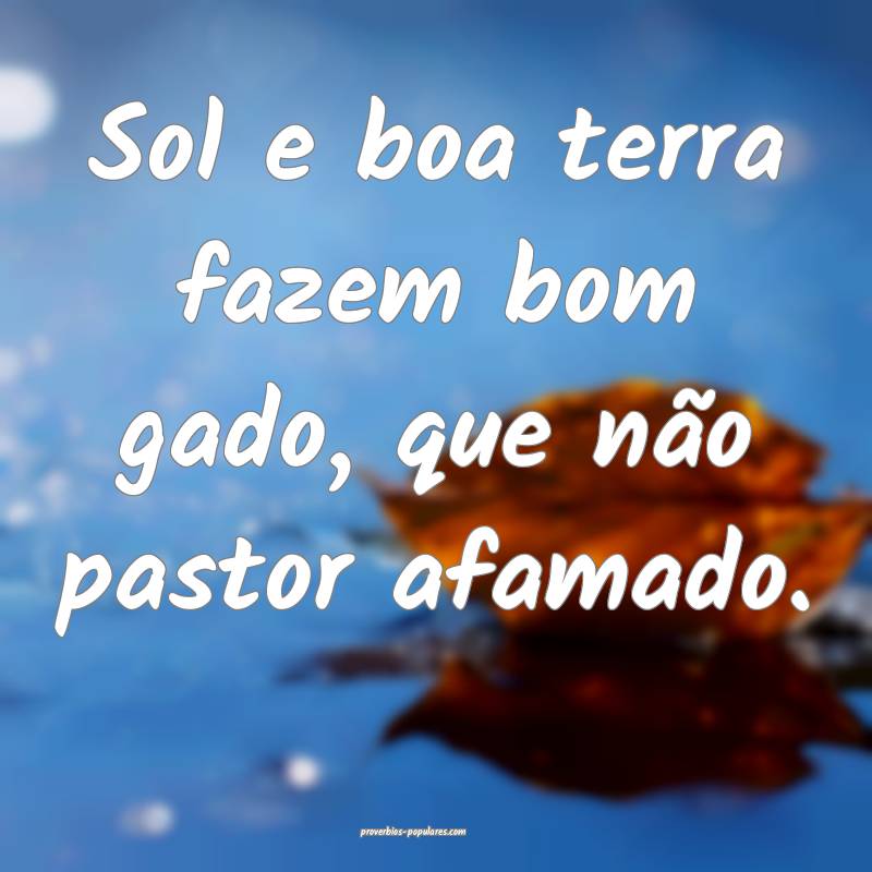 Sol e boa terra fazem bom gado, que não pastor afamado.
...