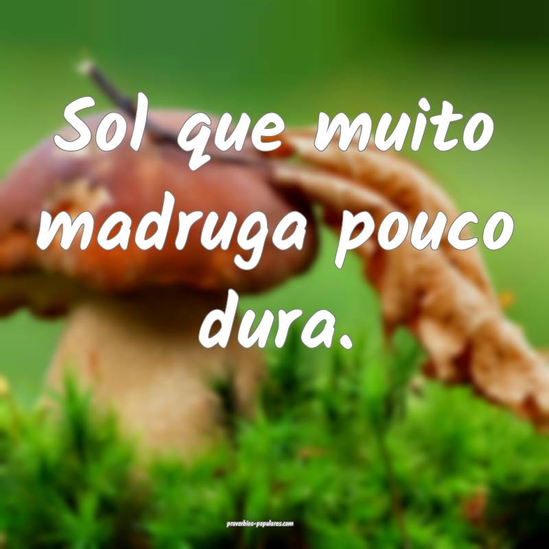 Sol que muito madruga pouco dura.
...