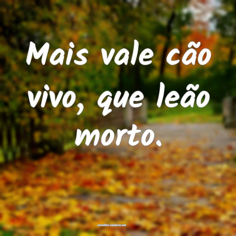 Mais vale cão vivo, que leão morto.
...