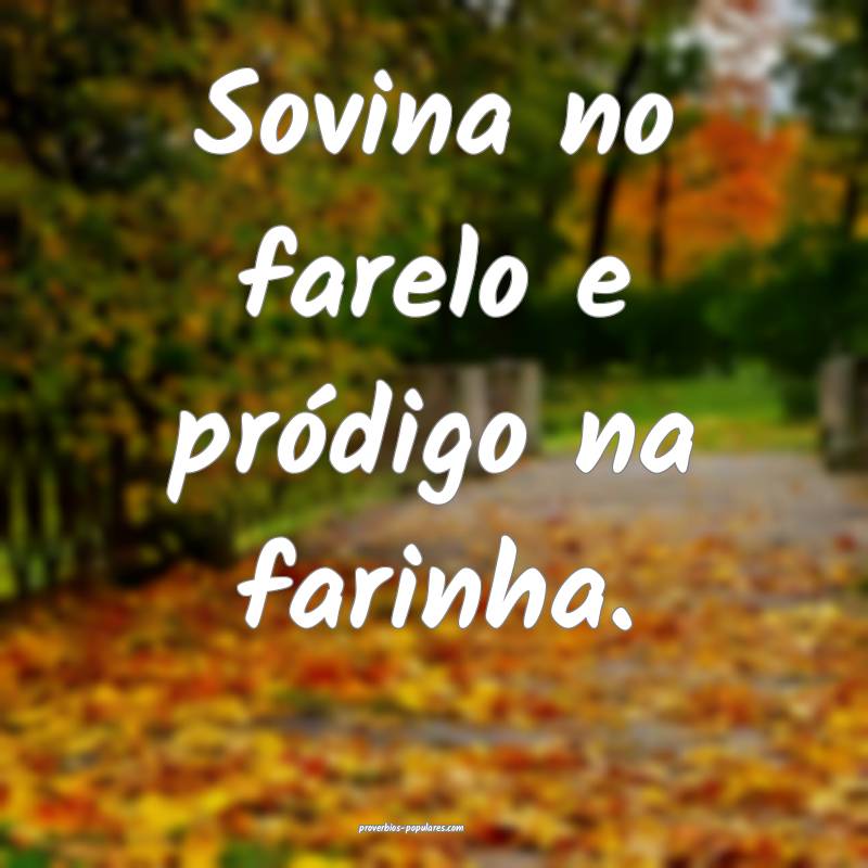 Sovina no farelo e pródigo na farinha.
...