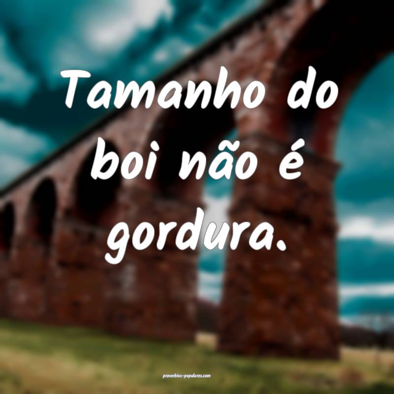 Tamanho do boi não é gordura.
 ...