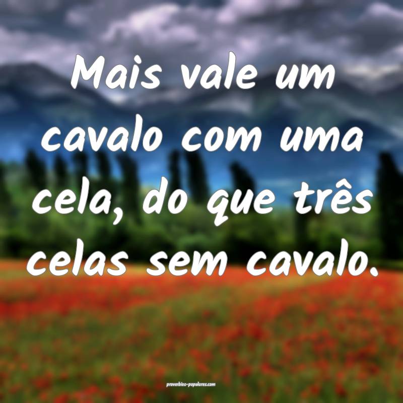 Mais vale um cavalo com uma cela, do que três celas sem cavalo.
...