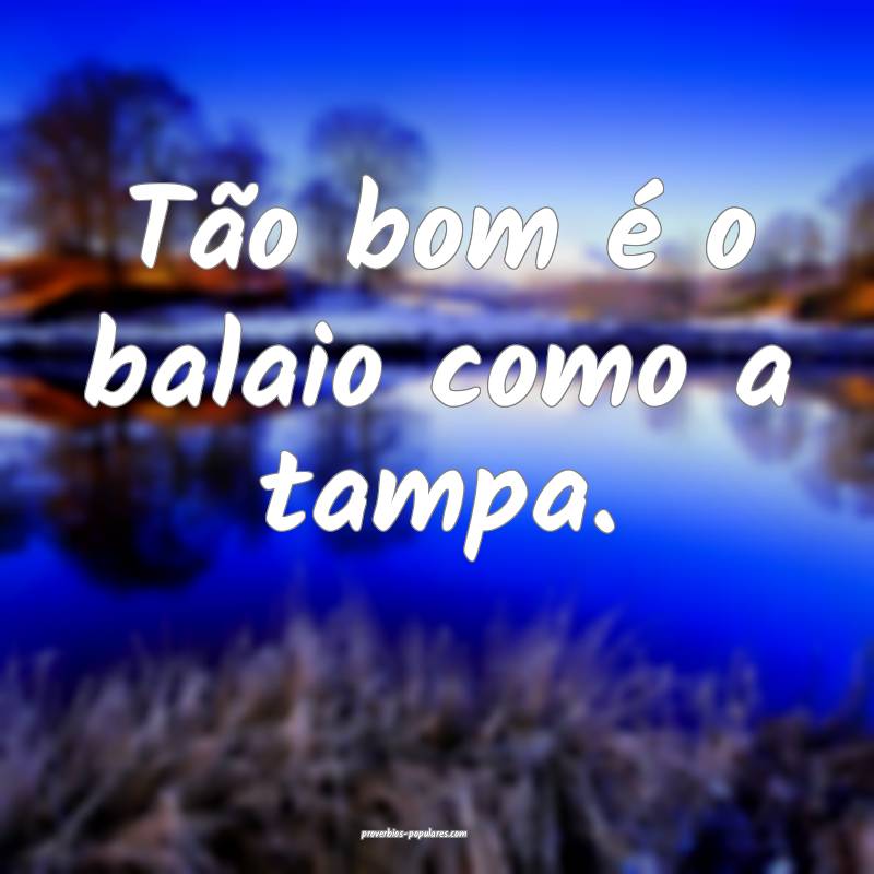 Tão bom é o balaio como a tampa.
 ...