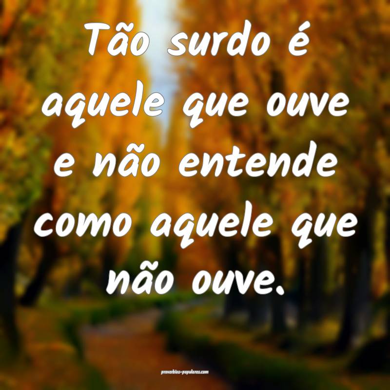 Tão surdo é aquele que ouve e não entende como aquele que não ouve...