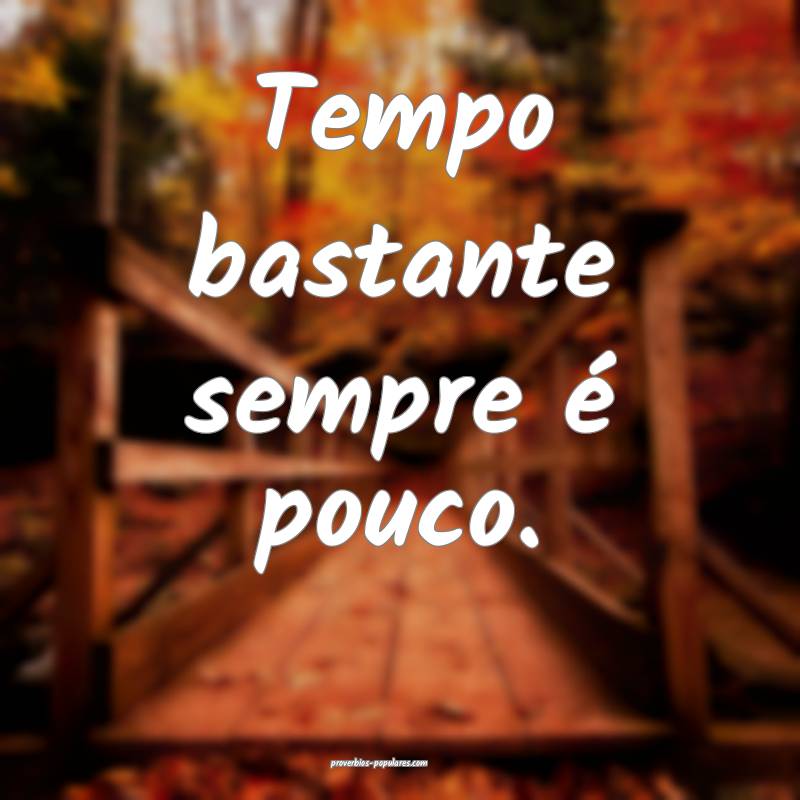 Tempo bastante sempre é pouco.
...