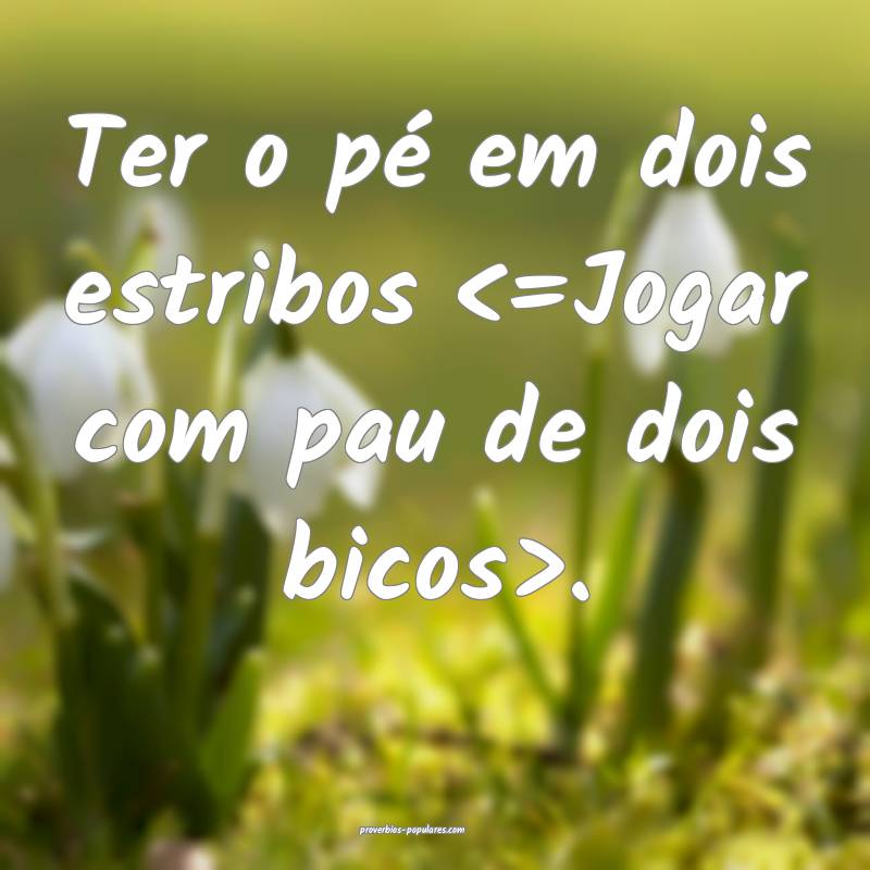 Ter o pé em dois estribos <=Jogar com pau de dois bicos>.
...
