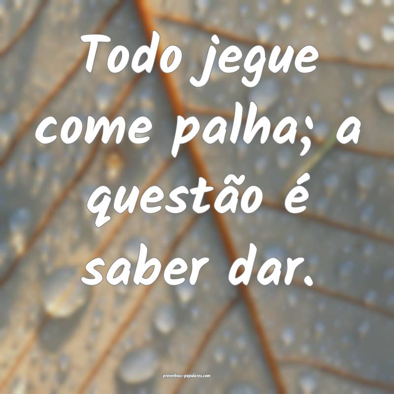 Todo jegue come palha; a questão é saber dar.
...