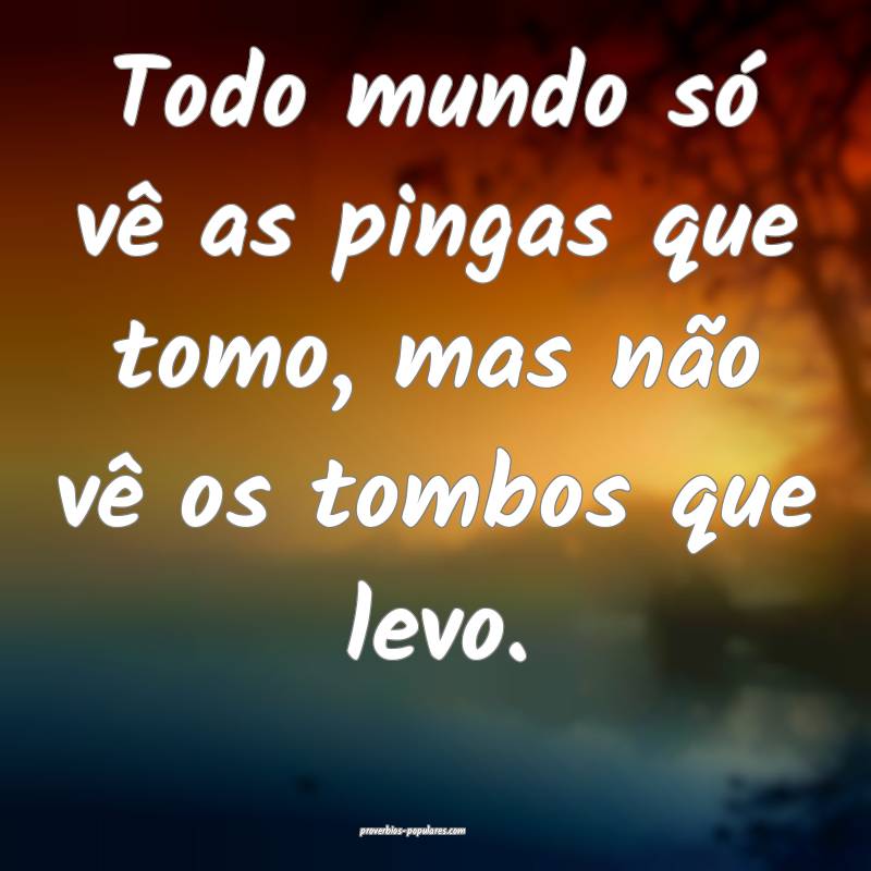 Todo mundo só vê as pingas que tomo, mas não vê os tombos que levo...