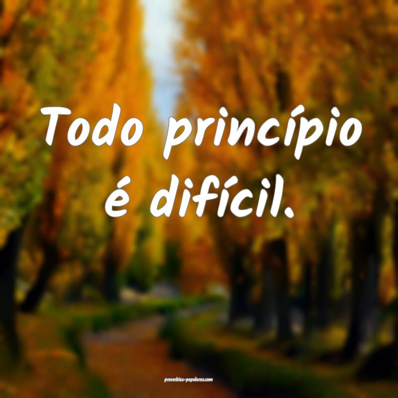 Todo princípio é difícil.
...