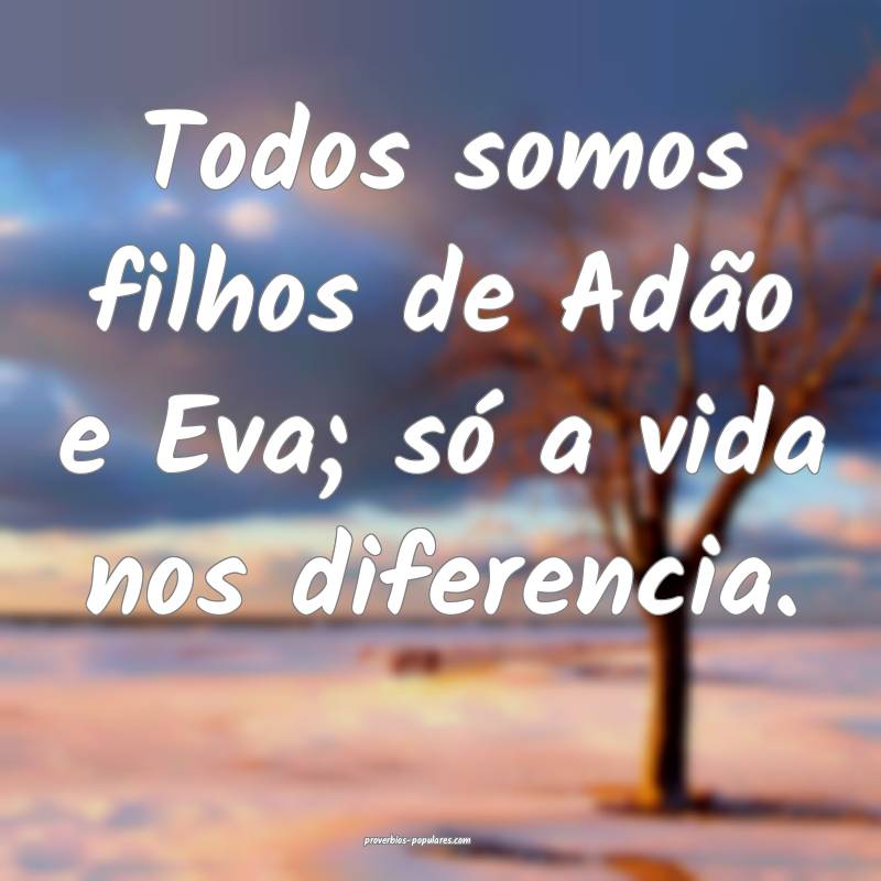 Todos somos filhos de Adão e Eva; só a vida nos diferencia.
...