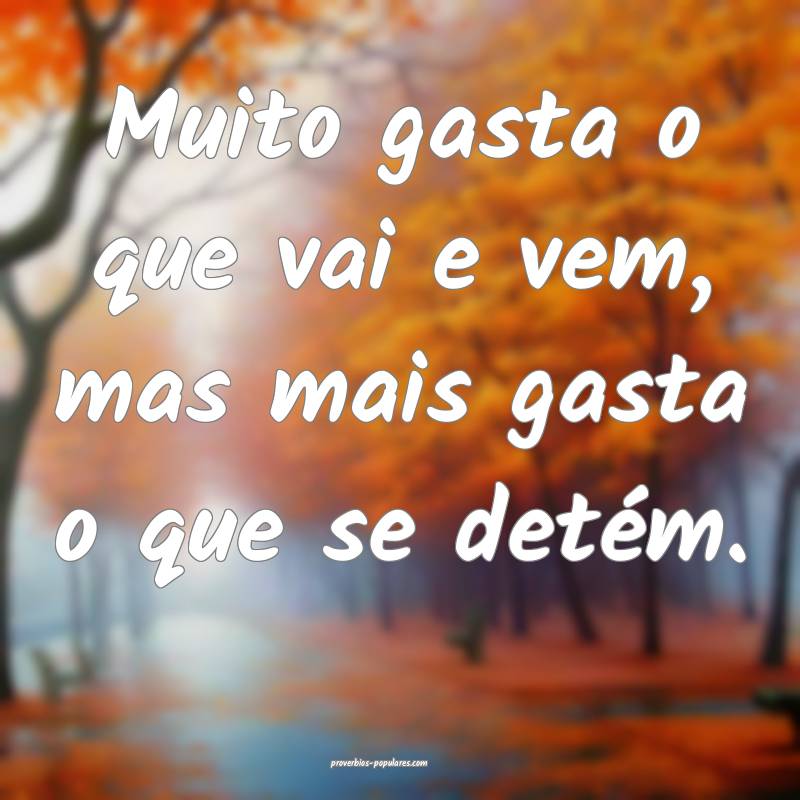 Muito gasta o que vai e vem, mas mais gasta o que se detém.
...
