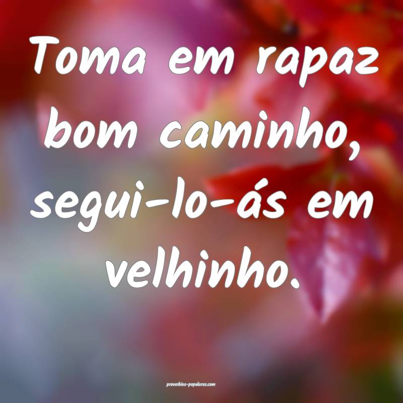 Toma em rapaz bom caminho, segui-lo-ás em velhinh ...