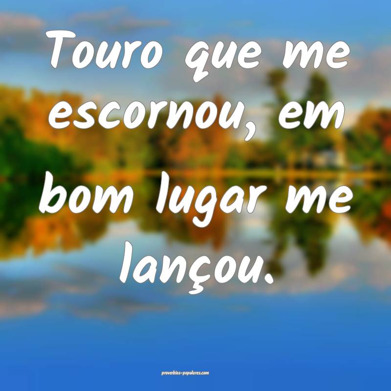 Touro que me escornou, em bom lugar me lançou.
 ...