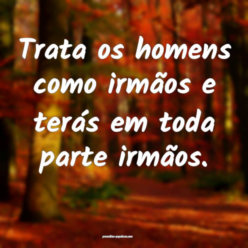 Trata os homens como irmãos e terás em toda parte irmãos.
...