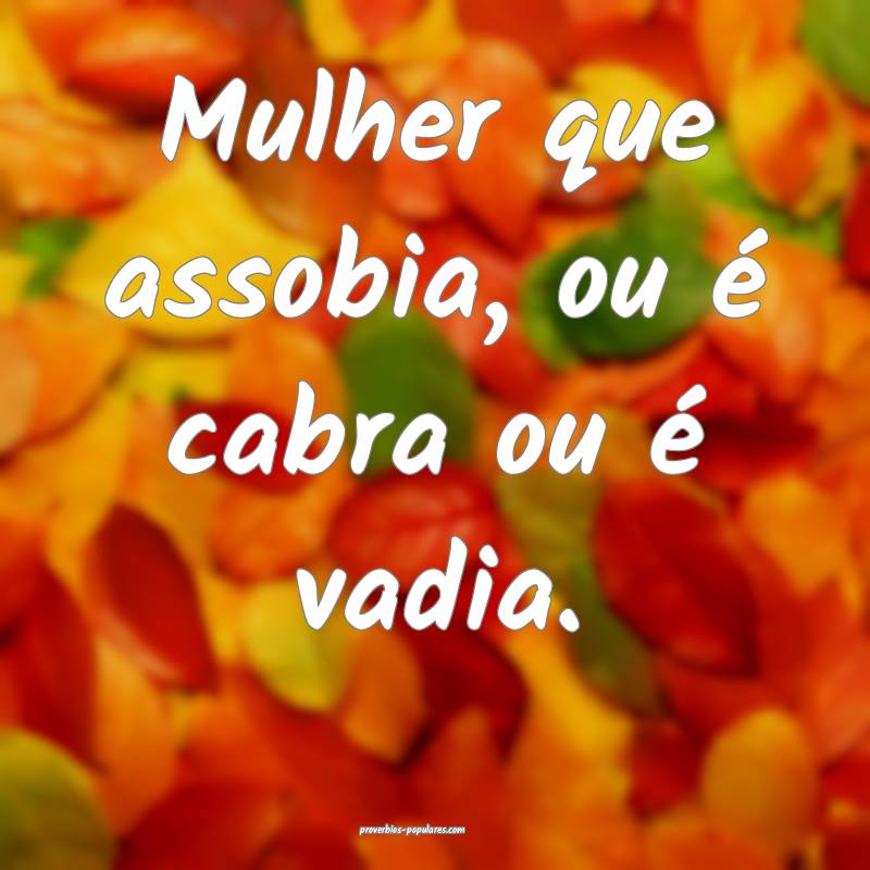 Mulher que assobia, ou é cabra ou é vadia.
...