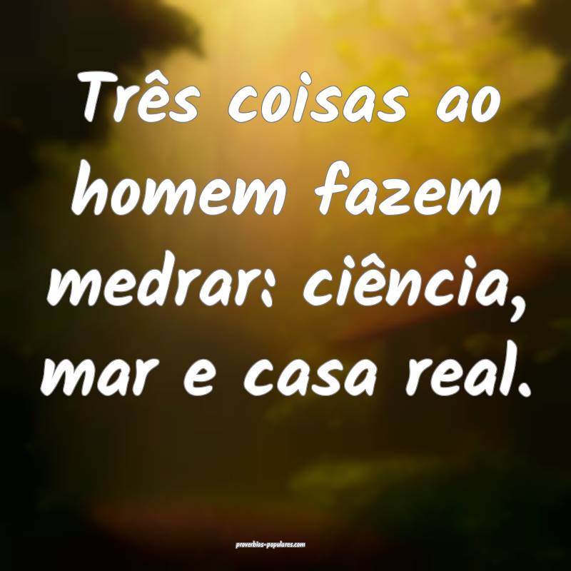 Três coisas ao homem fazem medrar: ciência, mar e casa real.
...
