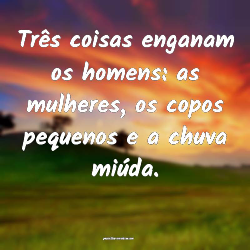 Três coisas enganam os homens: as mulheres, os copos pequenos e a chu...