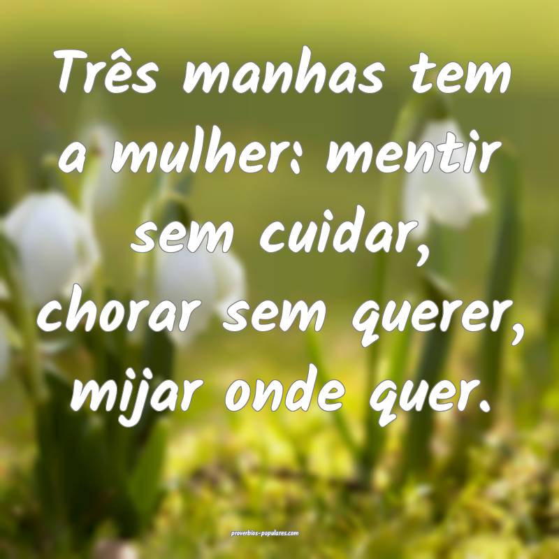 Três manhas tem a mulher: mentir sem cuidar, chorar sem querer, mijar...