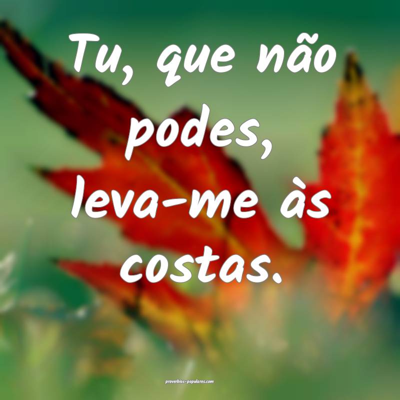 Tu, que não podes, leva-me às costas.
...