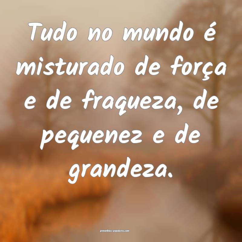 Tudo no mundo é misturado de força e de fraqueza, de pequenez e de g...