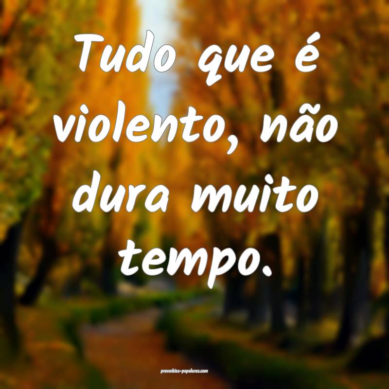 Tudo que é violento, não dura muito tempo.
...