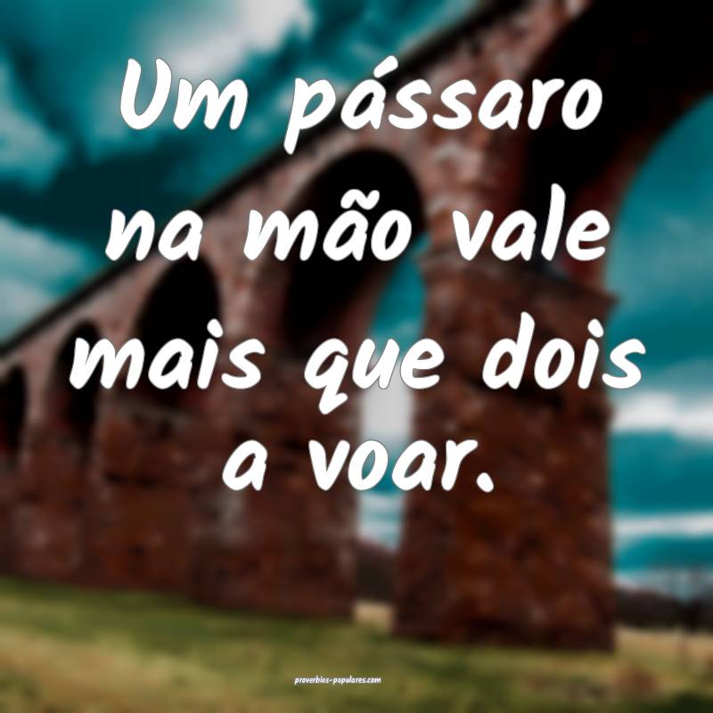 Um pássaro na mão vale mais que dois a voar.
...