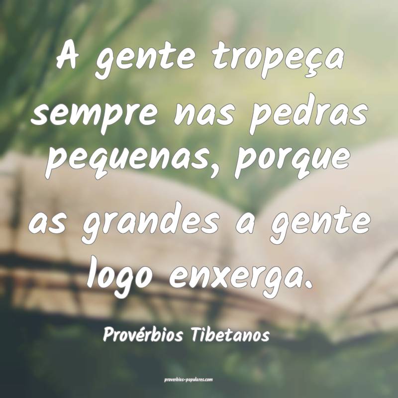 A gente tropeça sempre nas pedras pequenas, porque as grandes a gente...