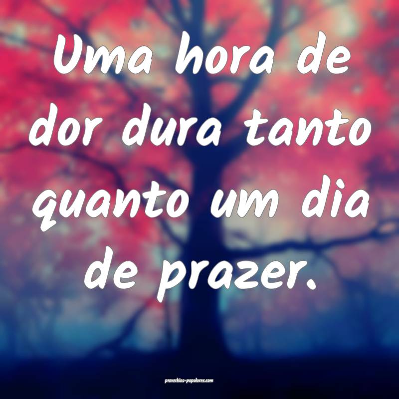 Uma hora de dor dura tanto quanto um dia de prazer.
...