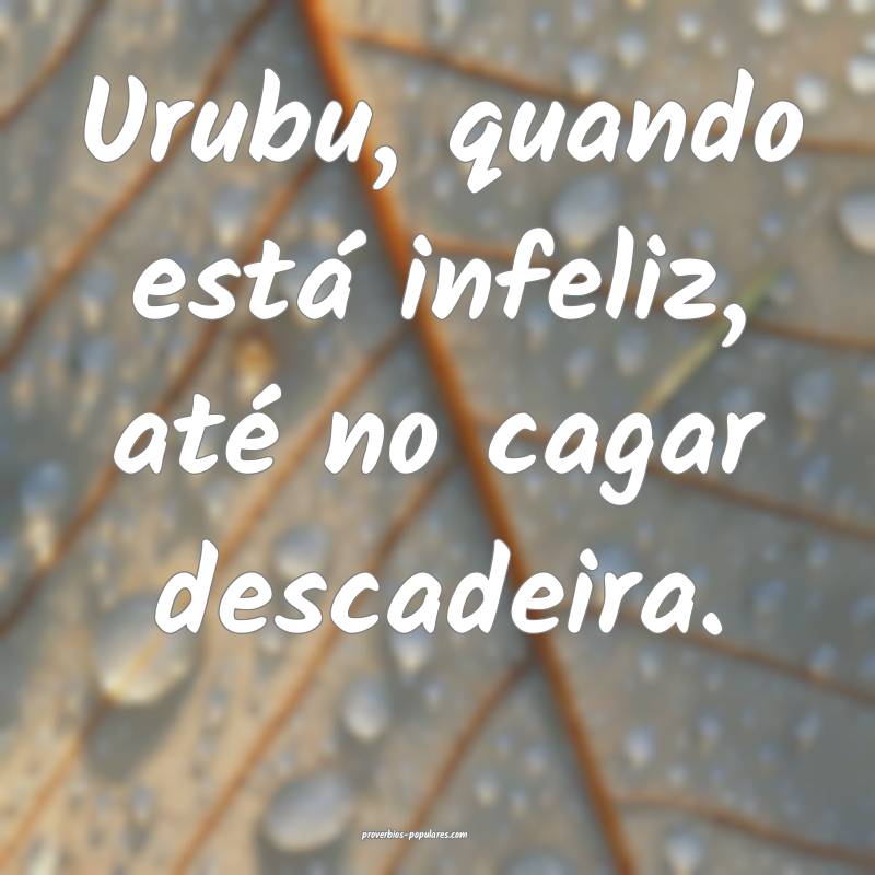 Urubu, quando está infeliz, até no cagar descade ...