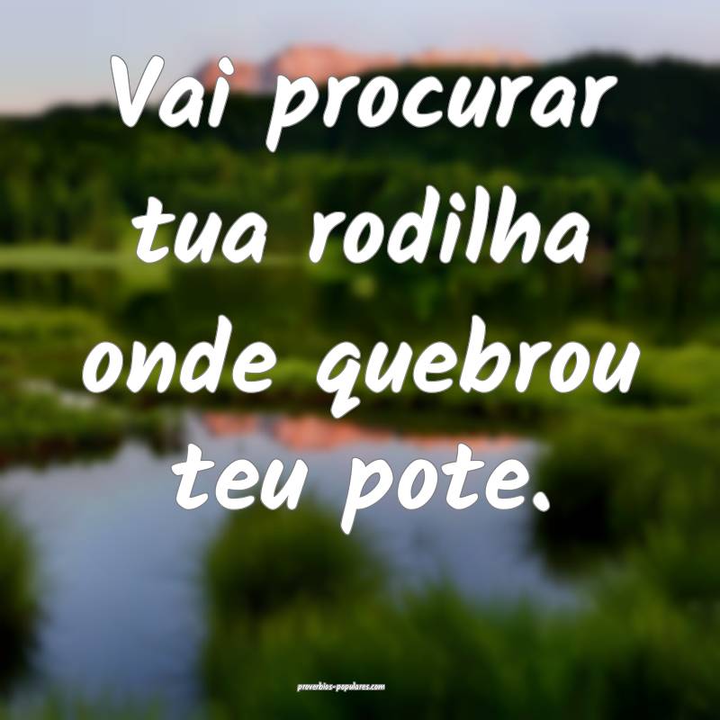 Vai procurar tua rodilha onde quebrou teu pote.
 ...