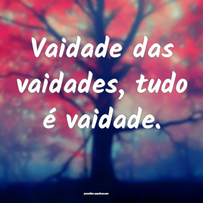 Vaidade das vaidades, tudo é vaidade.
...