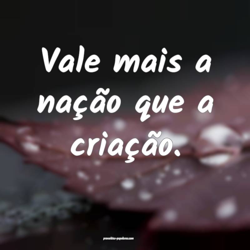 Vale mais a nação que a criação.
...