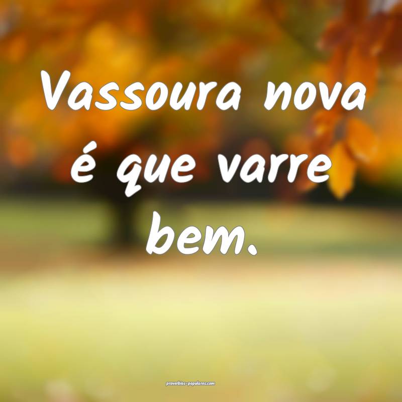 Vassoura nova é que varre bem.
 ...