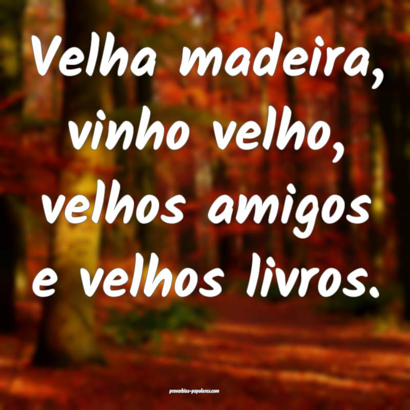 Velha madeira, vinho velho, velhos amigos e velhos livros.
...