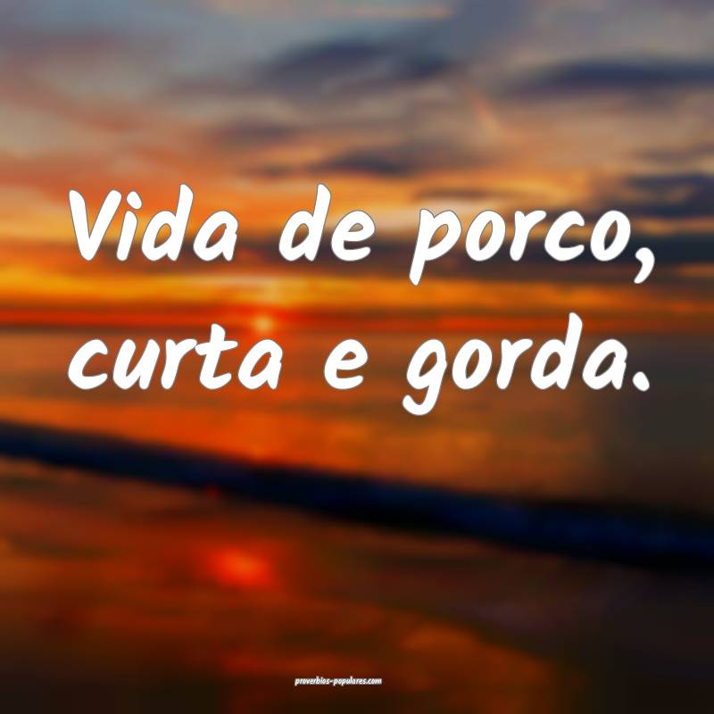 Vida de porco, curta e gorda.
 ...